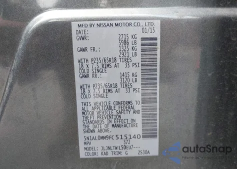 2015 Infiniti Qx60 from USA, damaged, VIN 5N1AL0MM9FC515140